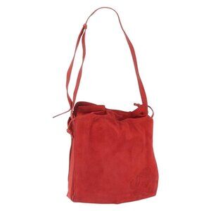 Authentic LOEWE Shoulder Bag Suede Red Gold